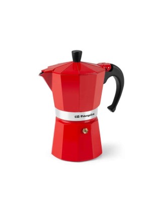 Cafetera italiana vista lateral, en color rojo.