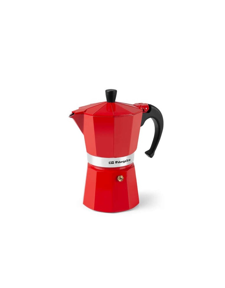 Cafetera italiana vista lateral, en color rojo.