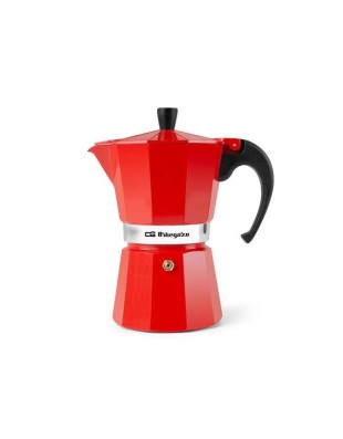 Cafetera italiana vista lateral, en color rojo.