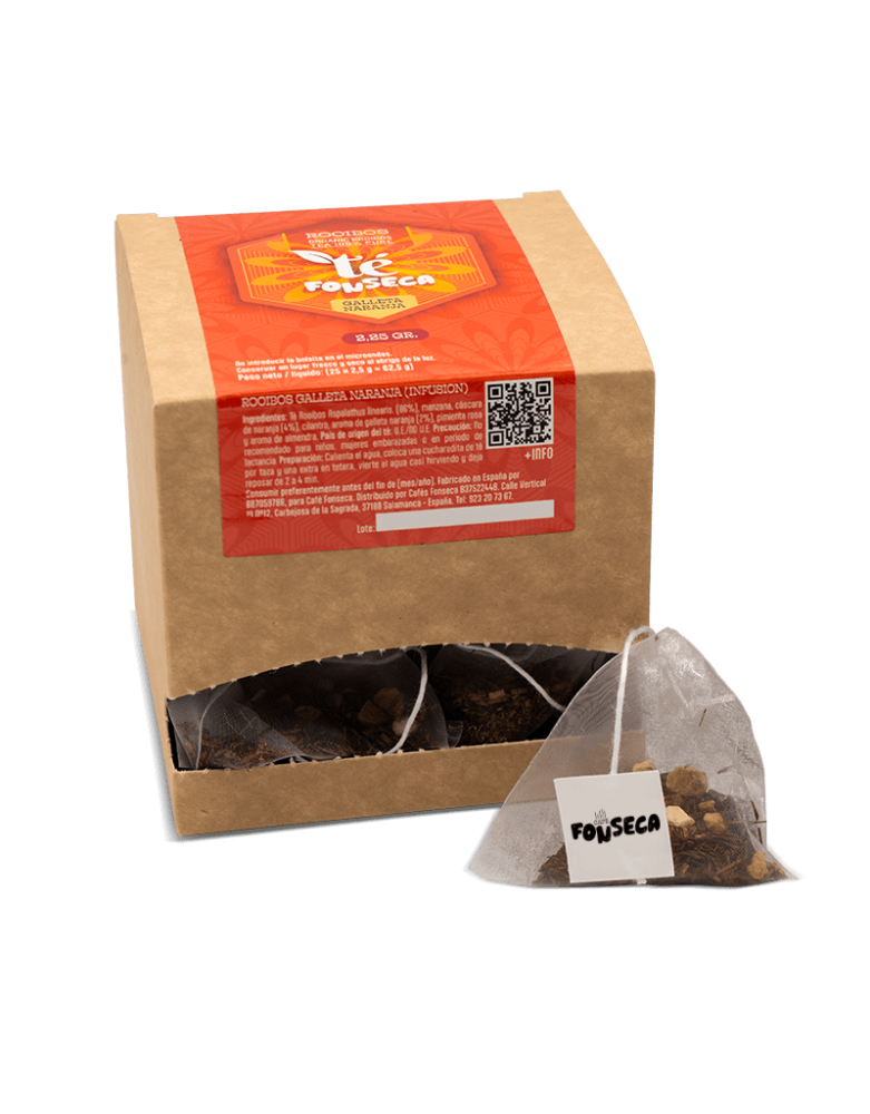 Rooibos con galleta y naranja, deliciosa infusión con notas a almendras.