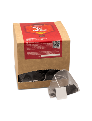 Té rojo 100% en caja de 25 bolsas transparentes de 2 gramos.