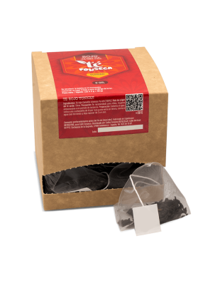 Té rojo 100% en caja de 25 bolsas transparentes de 2 gramos.