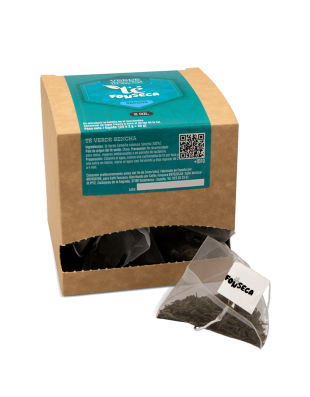 Té verde Sencha 100%, caja de 25 bosas de 2 gramos.