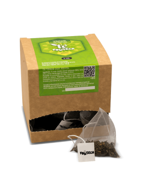 Té verde con menta en caja de 25 bolsas de 2 gramos.
