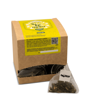 Té verde de jengibre y limón en caja de 25 unidades de 2 gramos.