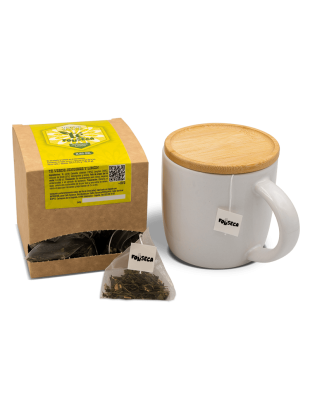 Té verde de jengibre y limón en caja de 25 unidades de 2 gramos.