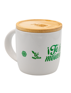 Taza especial infusiones con tapa y diseño moderno, resistente al lavavajillas.