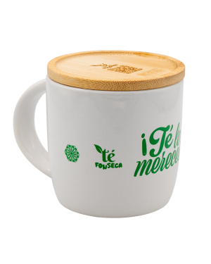 Taza especial infusiones con tapa y diseño moderno, resistente al lavavajillas.