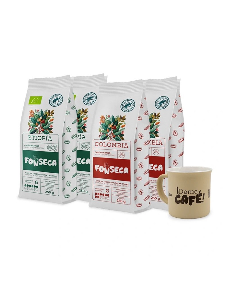 Pack Degustación 1 Kg Café en Grano (Colombia y Etiopía) + Taza