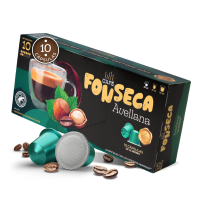 Caja de cápsulas de café con sabor avellana. 100% arábica en cápsulas de aluminio.