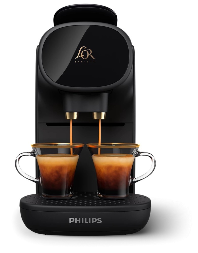 Cafetera L’OR Barista con capacidad para dos cafés a la vez. Crema al instante.