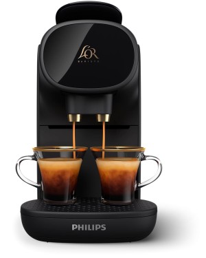 Cafetera L’OR Barista con capacidad para dos cafés a la vez. Crema al instante.