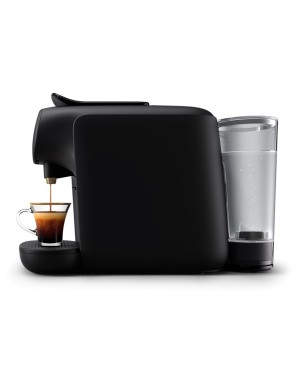 Imagen lateral de la cafetera L’OR Barista con depósito extraíble para agua.