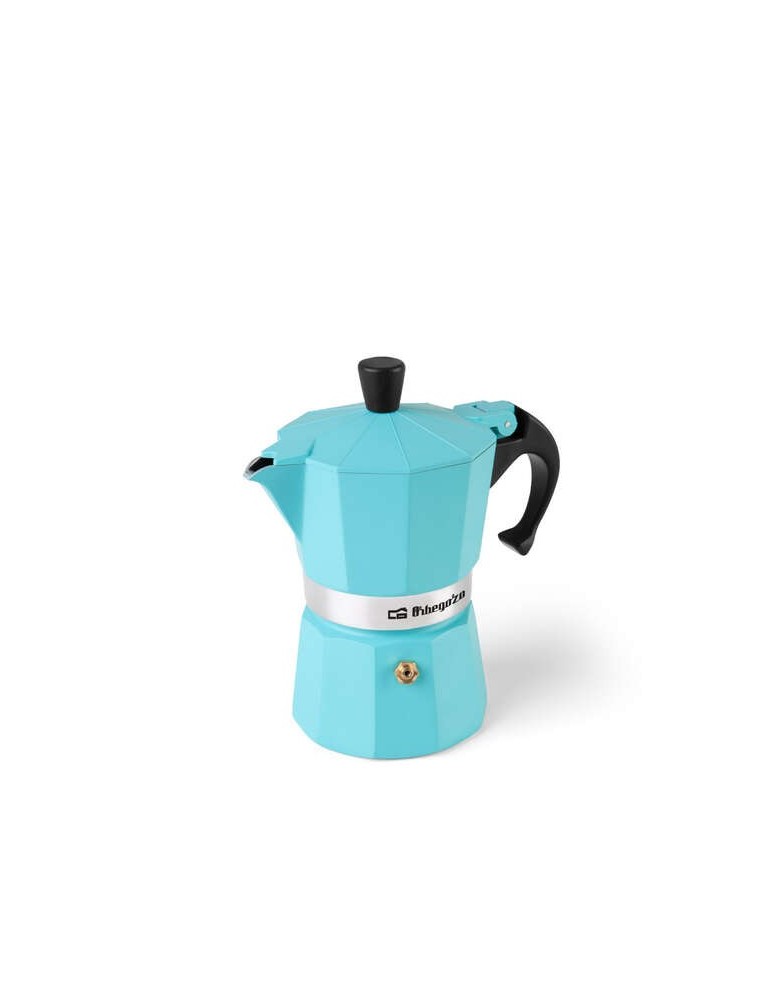 Cafetera italiana Orbegozo KFR 345 en color turquesa.