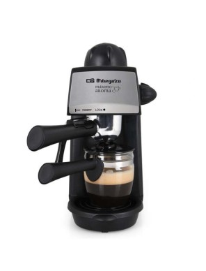 Imagen frontal de la cafetera Orbegozo EXP 4600 a presión con vaporizador con jarra de cristal.